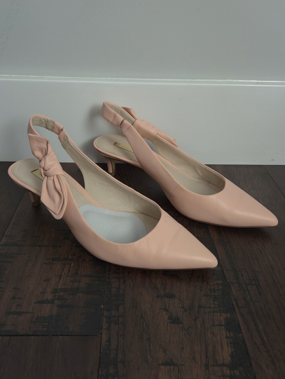 Louise et Cie Blush Pink Pointed Slingback Kitten Heels with Knot. Size 9.5 #SW